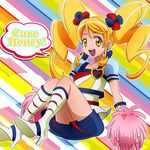  alternate_form blonde_hair boots character_name cheering cure_honey earrings english eyelashes hair_ornament happinesscharge_precure! happy heart high_heels jewelry knee_boots kneehighs long_hair looking_at_viewer magical_girl masako_(sabotage-mode) multicolored multicolored_clothes multicolored_skirt oomori_yuuko open_mouth pom_poms popcorn_cheer precure puffy_sleeves shirt skirt smile solo twintails yellow_eyes 