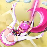  @_@ aino_megumi arms_up bad_id bad_pixiv_id baseball_bat baseball_helmet boots bow cure_lovely happinesscharge_precure! helmet high_heels highres long_hair lying magical_girl mont_blanc_(heartcatch_ayaya) on_back open_mouth panties pink_bow pink_hair ponytail precure solo spread_legs thigh_boots thighhighs underwear white_legwear white_panties wide_ponytail 