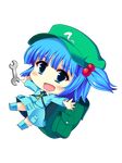  backpack bag blue_eyes blue_hair boots bow chibi hainakku hair_bow hat kawashiro_nitori key solo touhou two_side_up wrench 