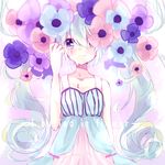  absurdres blue_eyes blue_hair chano_hinano flower hair_flower hair_ornament hatsune_miku highres long_hair solo tears twintails very_long_hair vocaloid 