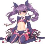  aisha_(elsword) bad_id bad_pixiv_id bandeau blush boots breasts covered_nipples elsword full_body highres limble long_hair midriff miniskirt navel purple_eyes purple_footwear purple_hair simple_background sitting skirt sleeves_past_wrists small_breasts solo thigh_boots thighhighs translated twintails void_princess_(elsword) wariza white_background 