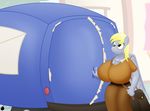  anthro big_breasts blonde_hair breasts cross-eyed derpy_hooves_(mlp) equine female friendship_is_magic hair hi_res horse letters mail mammal messenger_bag my_little_pony pegasus pony ponyboom smile solo truck wings yellow_eyes 