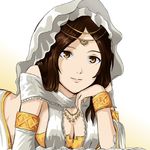  bad_id bad_pixiv_id bracelet breasts brown_hair chin_rest circlet cleavage dark_souls detached_sleeves headdress jewelry large_breasts long_hair lying mero_(hope7518) necklace on_stomach queen_of_sunlight_gwynevere smile solo souls_(from_software) 