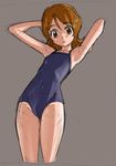  brown_eyes brown_hair grey_background happinesscharge_precure! looking_at_viewer one-piece_swimsuit oomori_yuuko precure rohitsuka short_hair simple_background sketch solo swimsuit 