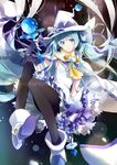  aqua_eyes aqua_hair cape fingerless_gloves gloves hair_ribbon hat hatsune_miku long_hair michi_(iawei) pantyhose ribbon skirt snowflakes solo suki!_yuki!_maji_magic_(vocaloid) twintails very_long_hair vocaloid wand witch_hat yuki_miku 