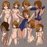 bikini blush brown_eyes brown_hair butt_crack competition_school_swimsuit flat_chest grey_background happinesscharge_precure! kneeling looking_at_viewer looking_back one-piece_swimsuit oomori_yuuko partially_submerged precure rohitsuka short_hair simple_background sitting sketch smile socks solo swimsuit wariza 