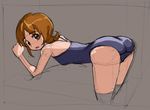  ass bent_over brown_eyes brown_hair competition_school_swimsuit grey_background happinesscharge_precure! looking_at_viewer one-piece_swimsuit oomori_yuuko precure rohitsuka short_hair simple_background sketch solo swimsuit 