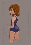  ass brown_eyes brown_hair grey_background happinesscharge_precure! looking_at_viewer one-piece_swimsuit oomori_yuuko precure rohitsuka short_hair simple_background sketch solo swimsuit 