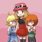  1girl 2boys ahoge child citron_(pokemon) glasses hat height_difference multiple_boys pokemon pokemon_(game) pokemon_xy serena_(pokemon) toroba_(pokemon) 