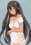  bad_id bad_pixiv_id bare_shoulders black_hair blue_eyes breasts captain_earth cccpo dark_skin frown large_breasts long_hair mutou_hana solo very_long_hair wet 