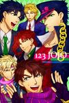  bad_id bad_pixiv_id blue_hair brown_hair caesar_anthonio_zeppeli dio_brando jojo_no_kimyou_na_bouken jonathan_joestar joseph_joestar_(young) kakyouin_noriaki kuujou_joutarou multiple_boys scarf smskt_25 