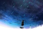  1girl dog highres meteor_shower original scenery sky snowman star_(sky) tokiti winter 