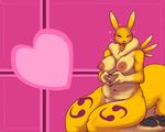  &lt;3 areola big_breasts blush breasts canine chest_tuft chubby digimon female fox fur hi_res looking_at_viewer looking_back male mammal nipples renamon solo strikeanywhere tuft yellow_fur 