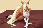  big_breasts blonde_hair breasts brown_fur equine female fur green_eyes hair horse looking_at_viewer mammal nipples nude shintori smile solo white_fur 