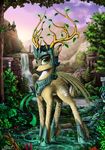 absurd_res antlers cervine crown cutie_mark deer feral forest friendship_is_magic green_eyes hair hi_res horn looking_at_viewer male mammal my_little_pony prince royalty solo tree water waterfall wings yakovlev-vad 