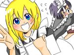  2girls :d black_hair blonde_hair blue_eyes blush female flying_sweatdrops headdress kingdom_hearts long_hair maid maid_uniform multiple_girls namine open_mouth short_hair smile xion_(kingdom_hearts) 