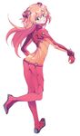  ass blue_eyes blush bodysuit full_body hair_ornament long_hair long_legs mozzu multicolored multicolored_bodysuit multicolored_clothes neon_genesis_evangelion open_mouth orange_bodysuit orange_hair plugsuit rebuild_of_evangelion red_bodysuit shikinami_asuka_langley skin_tight solo souryuu_asuka_langley test_plugsuit 