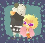  2boys back-to-back bartholomew_kuma blonde_hair boa donquixote_doflamingo duo feather_boa hat lowres male male_focus multiple_boys one_piece shichibukai sunglasses 