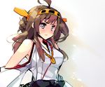  ahoge bare_shoulders blue_vert brown_hair grey_eyes hairband kantai_collection kongou_(kantai_collection) nontraditional_miko solo upper_body 