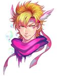  bad_id bad_pixiv_id blonde_hair caesar_anthonio_zeppeli facial_mark feathers green_eyes hair_feathers jojo_no_kimyou_na_bouken lowres male_focus scarf smskt_25 solo 
