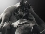  anthro arm_grab chubby duo erection fellatio from_above fur gay greyscale gripping hair hand_on_chest hand_on_head holding humanoid_penis kannos licking male mammal monochrome nude oral oral_sex penis penis_licking realistic sensual sex teasing tongue vein 