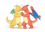  &lt;3 ambiguous_gender blush charizard claws dragon dragonite duo feral fire horn kissing nintendo open_mouth plain_background pok&#233;mon pok&eacute;mon saliva slugsdog tongue tongue_out video_games white_background wings 