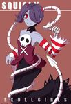  1girl blue_skin detached_sleeves female hair_over_one_eye leviathan_(skullgirls) red_eyes short_hair side_ponytail skullgirls solo squigly_(skullgirls) stitches zombie 