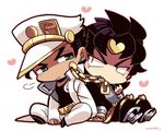  black_hair chibi dio_brando green_eyes hat heart jojo_no_kimyou_na_bouken kotorai kuujou_joutarou multiple_boys older time_paradox 