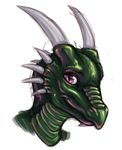  dracka dragon female green_scales horn iridescent looking_at_viewer plain_background portrait purple_eyes scales scalie smile 