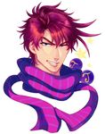  bad_id bad_pixiv_id blue_eyes grin jojo_no_kimyou_na_bouken joseph_joestar_(young) lowres male_focus purple_hair scarf smile smskt_25 solo 