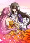  1girl ^_^ bad_id bad_pixiv_id bare_shoulders black_hair blush closed_eyes code_geass crossdressing dress euphemia_li_britannia interlocked_fingers lelouch_lamperouge luluko pink_hair purple_eyes shida_(xwheel) strapless strapless_dress 