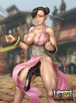  animal_genitalia areola balls big_breasts big_penis breasts chun-li clothed clothing dickgirl dress erection flared_penis horsecock human intersex looking_at_viewer mammal penis realistics_sl solo vein veiny_penis 