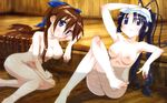  2girls antenna_hair arm_support arm_up armpits bangs barefoot bath blue_eyes blue_hair blunt_bangs blush breasts brown_hair comp_h&#039;s comp_h's feet hair_over_breasts hair_ribbon head_tilt hosoda_naoto leaning legs_crossed long_hair multiple_girls nagasarete_airantou nipples nude nude_filter onsen photoshop ponytail purple_eyes pussy pussy_peek ribbon scan shinobu_(nagasarete_airantou) sitting smile submerged suzu_(nagasarete_airantou) toes towel towel_on_head uncensored very_long_hair water 
