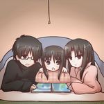  2girls black_hair family father_and_daughter husband_and_wife kara_no_kyoukai kokutou_mikiya mother_and_daughter multiple_girls ohitashi_netsurou ryougi_mana ryougi_shiki short_hair smile 