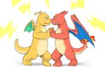  ambiguous_gender angry charizard claws dragon dragonite duo feral fight fire horn lightning nintendo plain_background pok&#233;mon pok&eacute;mon slugsdog video_games white_background wings 