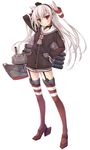  amatsukaze_(kantai_collection) bangs brown_eyes dress garter_straps kantai_collection long_hair looking_at_viewer rensouhou-kun rudder_shoes sailor_dress short_dress silver_hair simple_background solo suien thighhighs two_side_up white_background zettai_ryouiki 