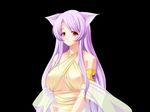  1girl animal_ears breasts cat_ears flora_(megami_shimai) matomete_tanetsuke_megami_shimai_haramase_tasei_seikatsu!_~zenin_issho_ni_ninshin_sasete purple_hair red_eyes solo 