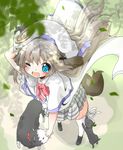  animal_ears belka blue_eyes blush cape dog grey_hair hat kemonomimi_mode little_busters! long_hair md5_mismatch noumi_kudryavka one_eye_closed open_mouth school_uniform solo soutsuki_naru strelka tail thighhighs 