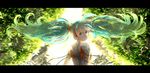  58_(scbaby) aqua_eyes aqua_hair hatsune_miku headphones leaves odds_&amp;_ends_(vocaloid) twintails vocaloid 