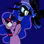  blue_hair equine female friendship_is_magic fur hair helmet horn karpet-shark long_hair mammal multi-colored_hair my_little_pony nightmare_moon_(mlp) plain_background purple_fur purple_hair twilight_sparkle_(mlp) two_tone_hair unicorn winged_unicorn wings 