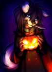  anthro black_hair canine claws clothing collar glowing hair halloween holidays jack_o&#039;_lantern jack_o'_lantern jacket knife looking_at_viewer mammal neko-maya pumpkin smile 