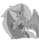  anthro anthrofied breasts cutie_mark equine female friendship_is_magic greyscale hair horn long_hair looking_at_viewer mammal monochrome my_little_pony nightmare_moon_(mlp) plain_background solo suirano white_background winged_unicorn wings 