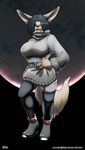  beauty_mark belt big_breasts black_hair black_lips black_nose breasts canine claws clothed clothing diana_(character) female golden_jackal hair hairband inu-jean jackal mammal moon shoes short_hair smile standing sweater tight_pants voluptuous 