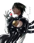  alternate_hair_length alternate_hairstyle bad_id bad_twitter_id bayonetta_(character) bayonetta_2 black_hair bodysuit breasts cleavage_cutout commentary_request glasses gloves highres katou_teppei large_breasts lips short_hair skin_tight solo 