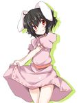  animal_ears black_hair blush bunny_ears chata_maru_(irori_sabou) highres inaba_tewi red_eyes short_hair sketch skirt skirt_lift solo touhou 