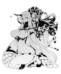  bad_id bad_pixiv_id boots breasts detached_sleeves dress fishine gothic_lolita greyscale heart horn isolated_island_oni kantai_collection large_breasts lolita_fashion long_hair monochrome multiple_girls seaport_hime shinkaisei-kan short_dress simple_background smile sweater sweater_dress thighs weapon yuri 