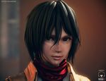  3d black_hair jacket mikasa_ackerman scarf shingeki_no_kyojin short_hair solo tetsuok9999 