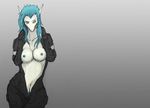  abstract_background breasts clothed clothing female lethal_doors looking_at_viewer nipples pubes skimpy suit unknown_species 