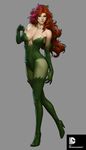  batman_(series) concept_art dc_comics eyeshadow figure full_body gloves green_eyes green_eyeshadow green_gloves green_legwear green_shoes grey_background leotard pantyhose poison_ivy red_hair shoes solo stanley_lau tights 