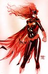  1girl 2013 bat_(symbol) batman_(series) batwoman belt boots dc_comics female gloves mask red_hair solo standing weapon 